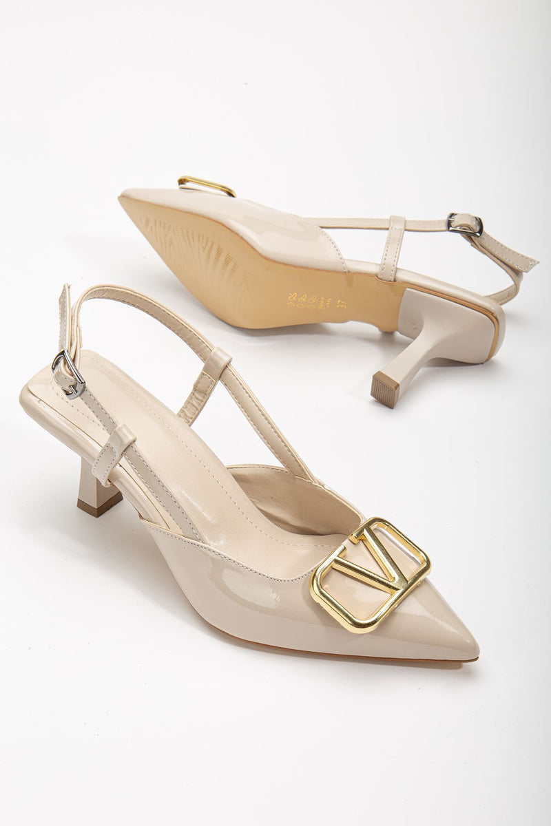 Women's Lianne Cream Patent Leather Buckle Detailed Thin Heeled Shoes - STREETMODE™