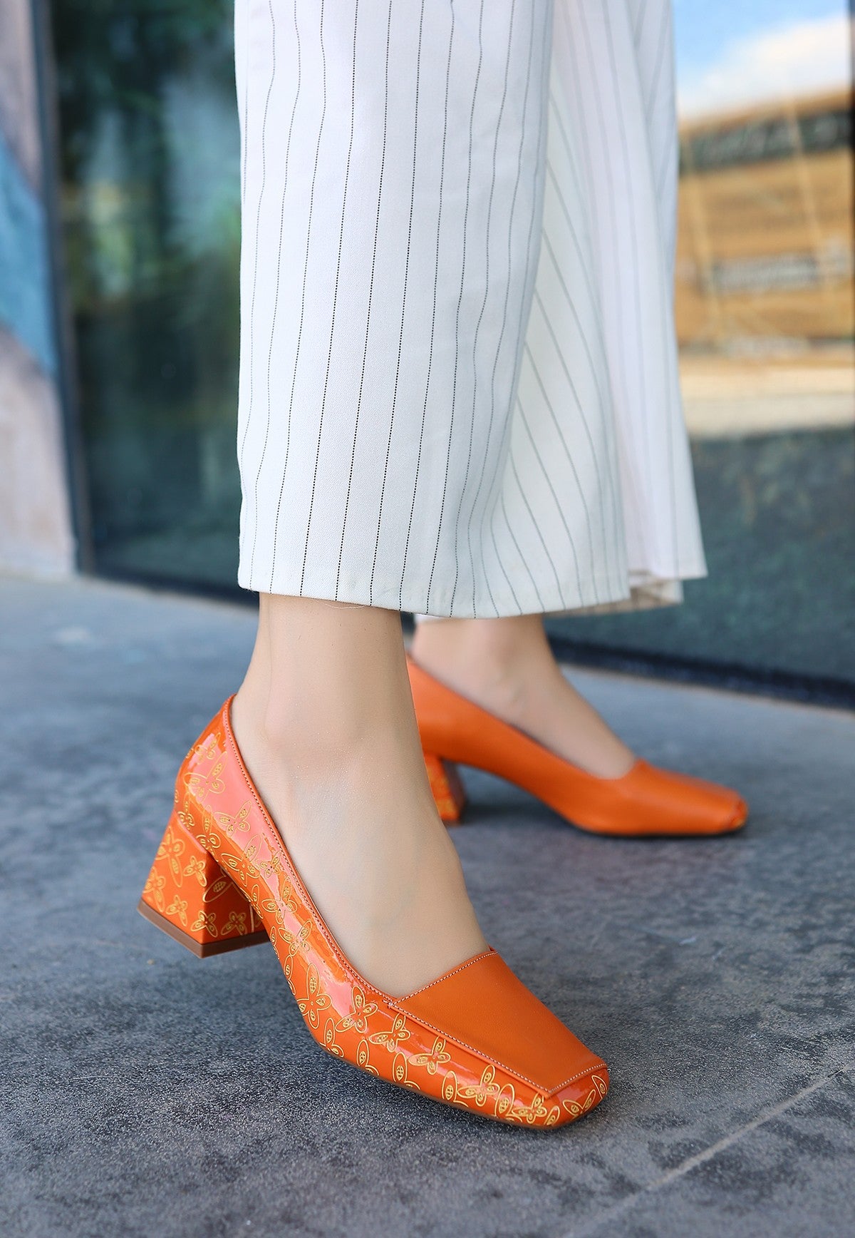Women's Lidica Orange Skin Heeled Shoes - STREETMODE™