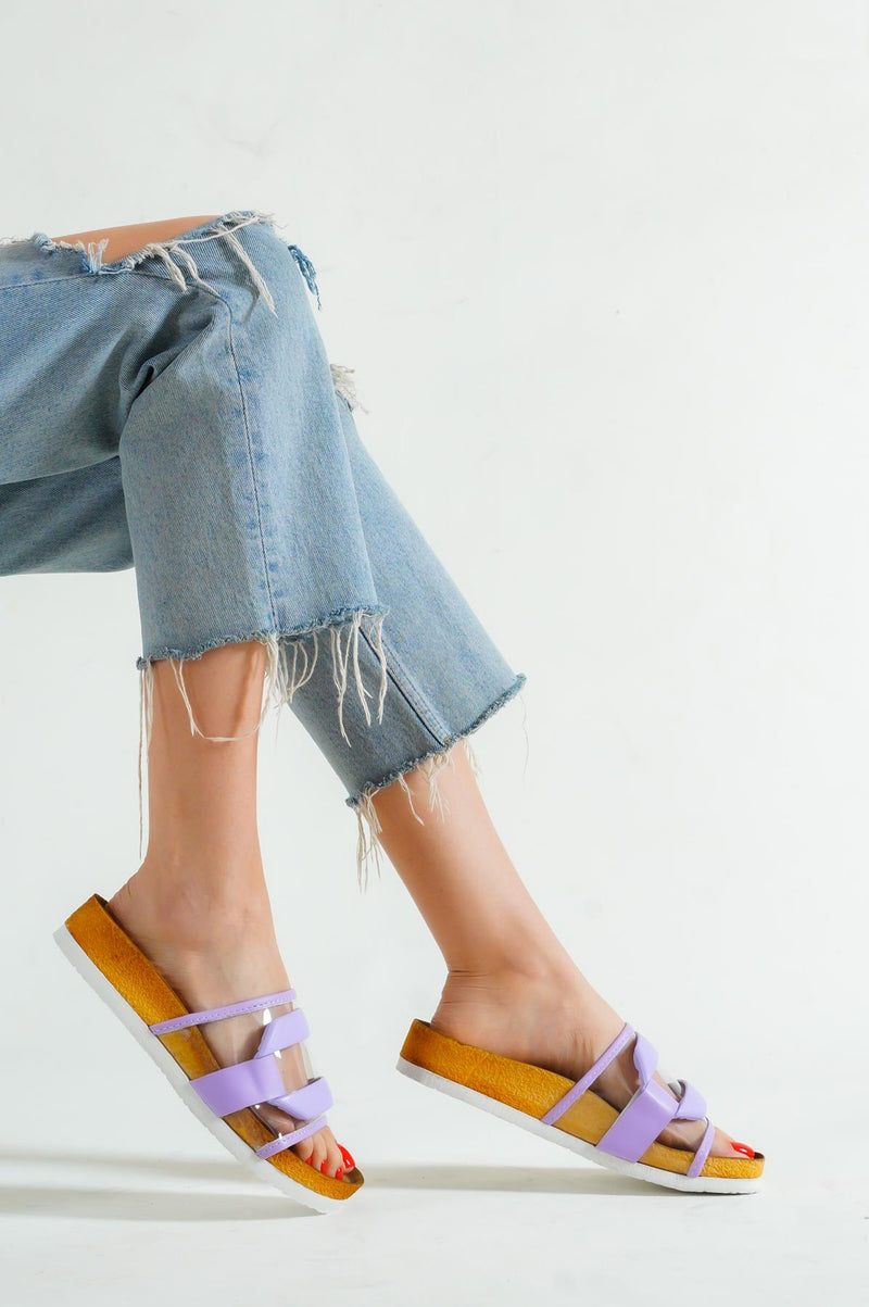 Basskan Women's karli lilac buckle single strap slippers & sandals 005 - STREETMODE™