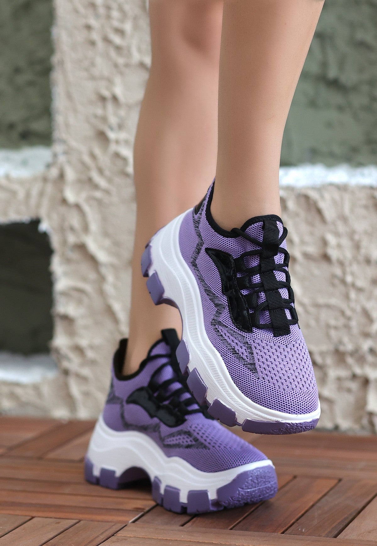 Women's Lilac Knitwear Lace-Up Sports Shoes - STREETMODE™