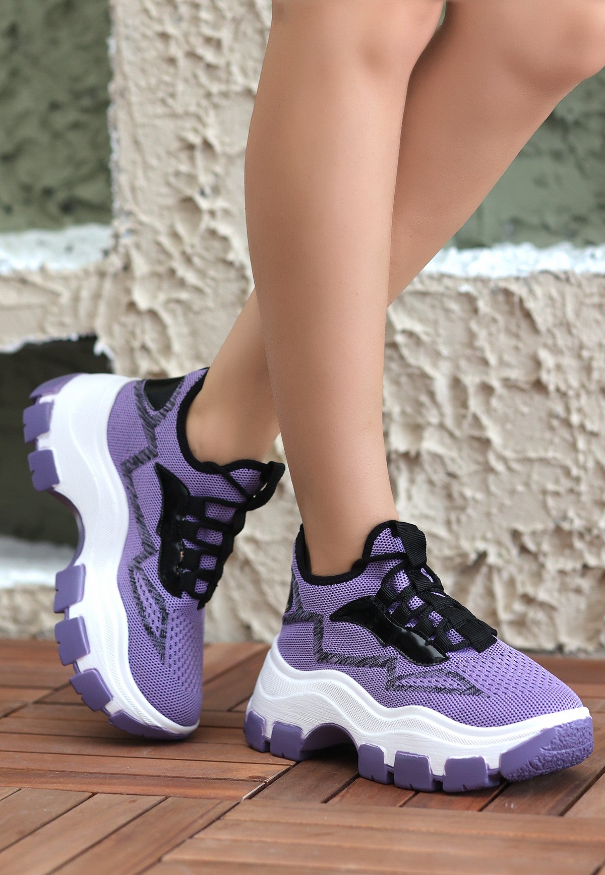 Women's Lilac Knitwear Lace-Up Sports Shoes - STREETMODE™