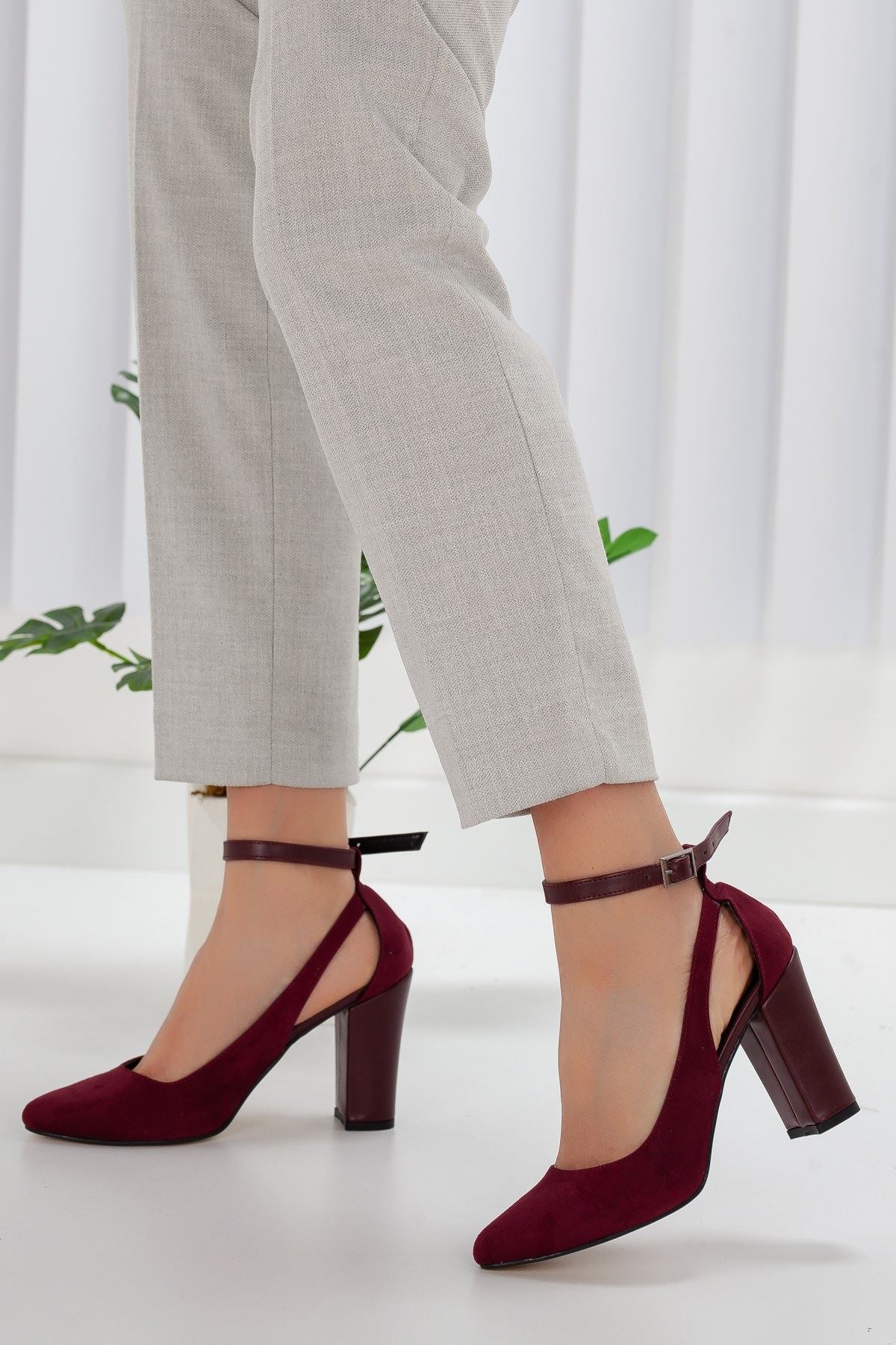 Women's Lillian Claret Red Suede Heeled Shoes - STREETMODE™