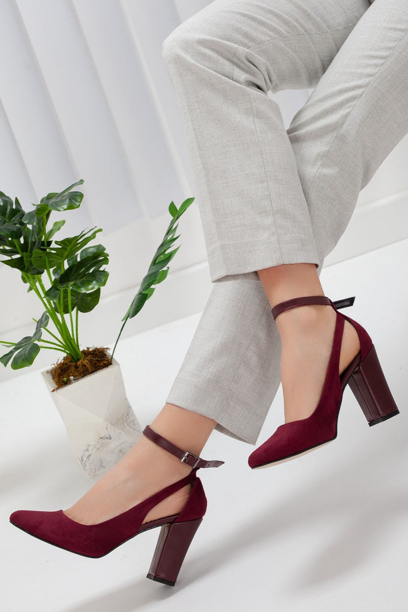 Women's Lillian Claret Red Suede Heeled Shoes - STREETMODE™