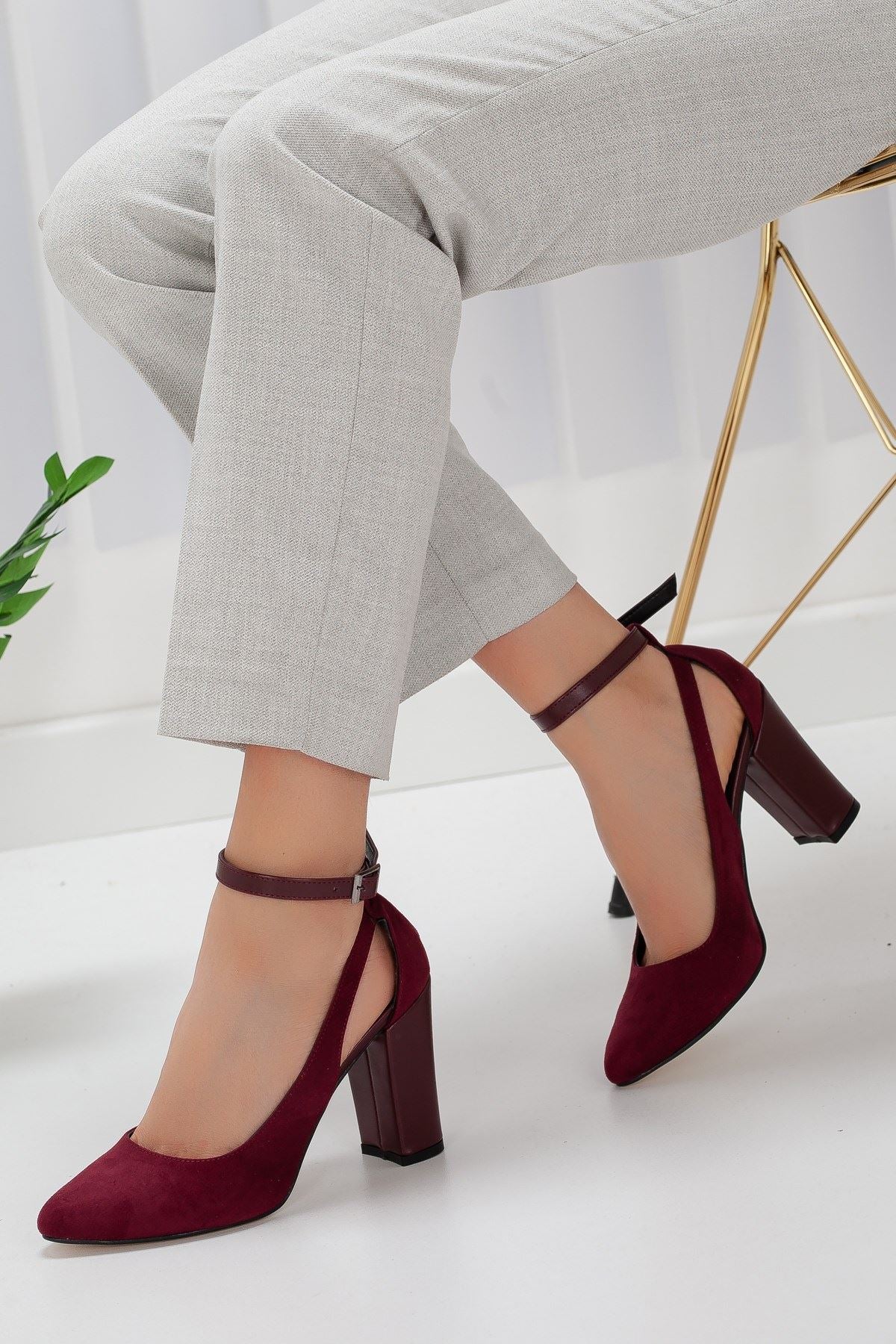 Women's Lillian Claret Red Suede Heeled Shoes - STREETMODE™