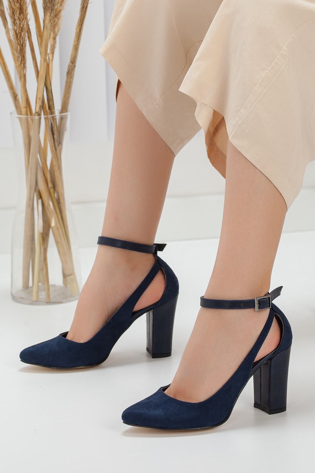 Women's Lillian Heeled Navy Blue Suede Shoes - STREETMODE™