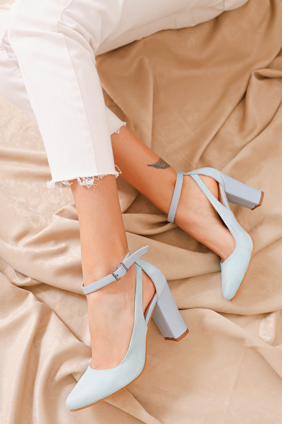 Women's Lillian Heels Baby Blue Suede Shoes - STREETMODE™
