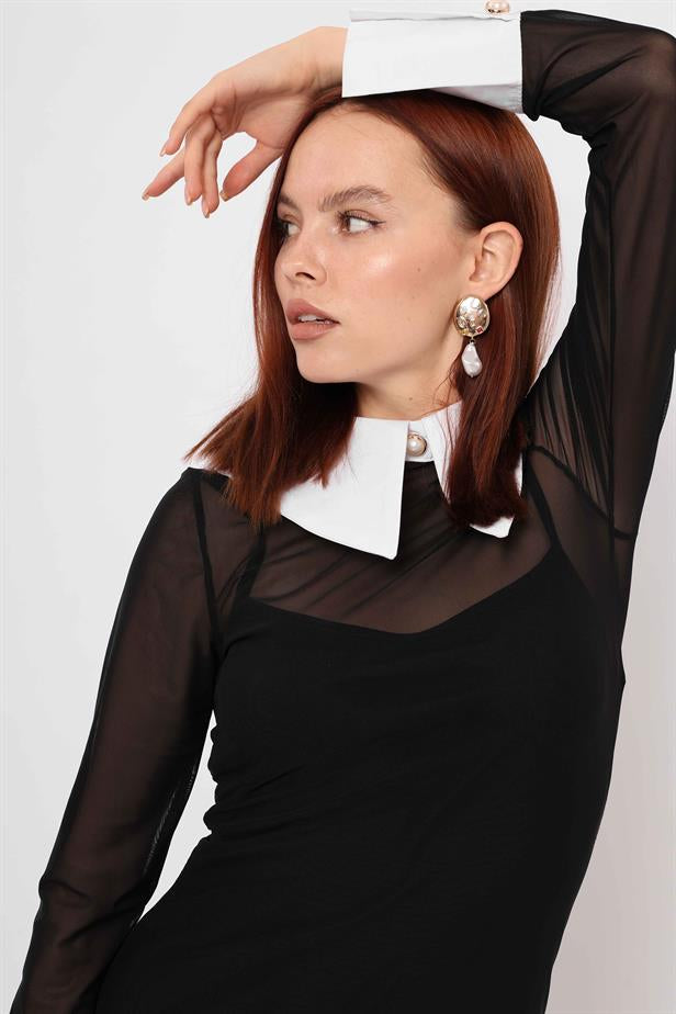 Women's Lined Dress with Removable Sleeves and Collar Black - STREETMODE™