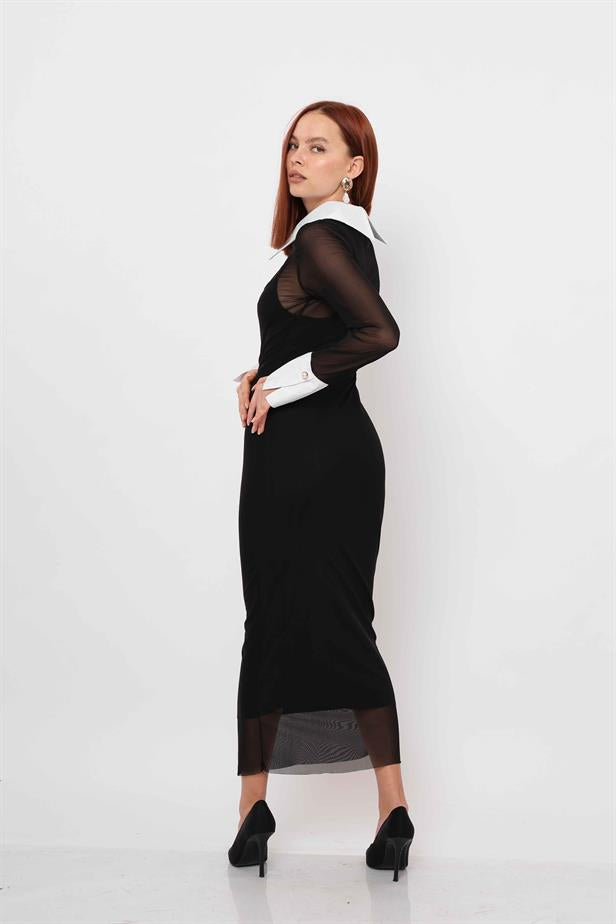 Women's Lined Dress with Removable Sleeves and Collar Black - STREETMODE™