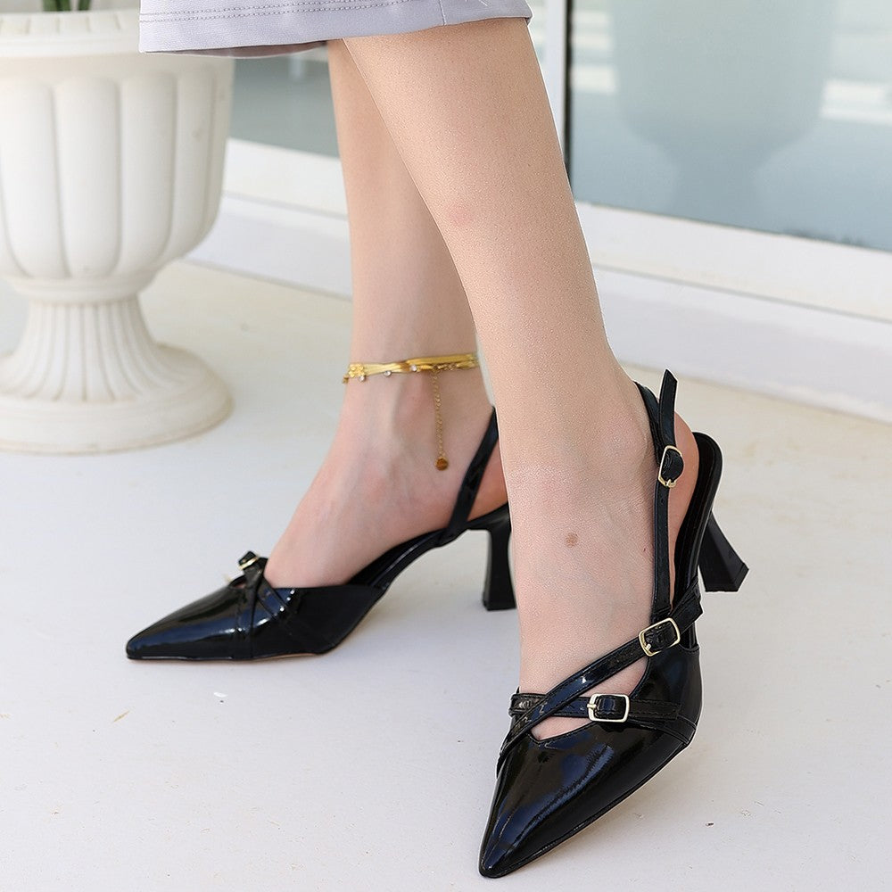 Women's Liwan Black Patent Leather Heeled Shoes - STREETMODE™