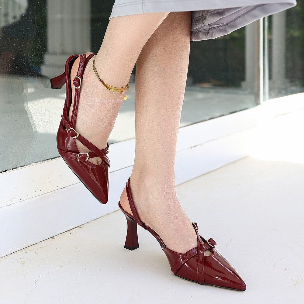 Women's Liwan Claret Red Patent Leather Heeled Shoes - STREETMODE™