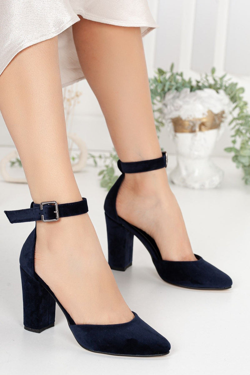 Women's Lole Navy Blue Velvet Heeled Shoes - STREETMODE™