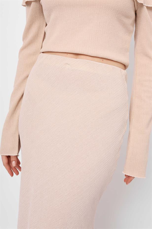 Women's Long Woven Skirt Beige - STREETMODE™