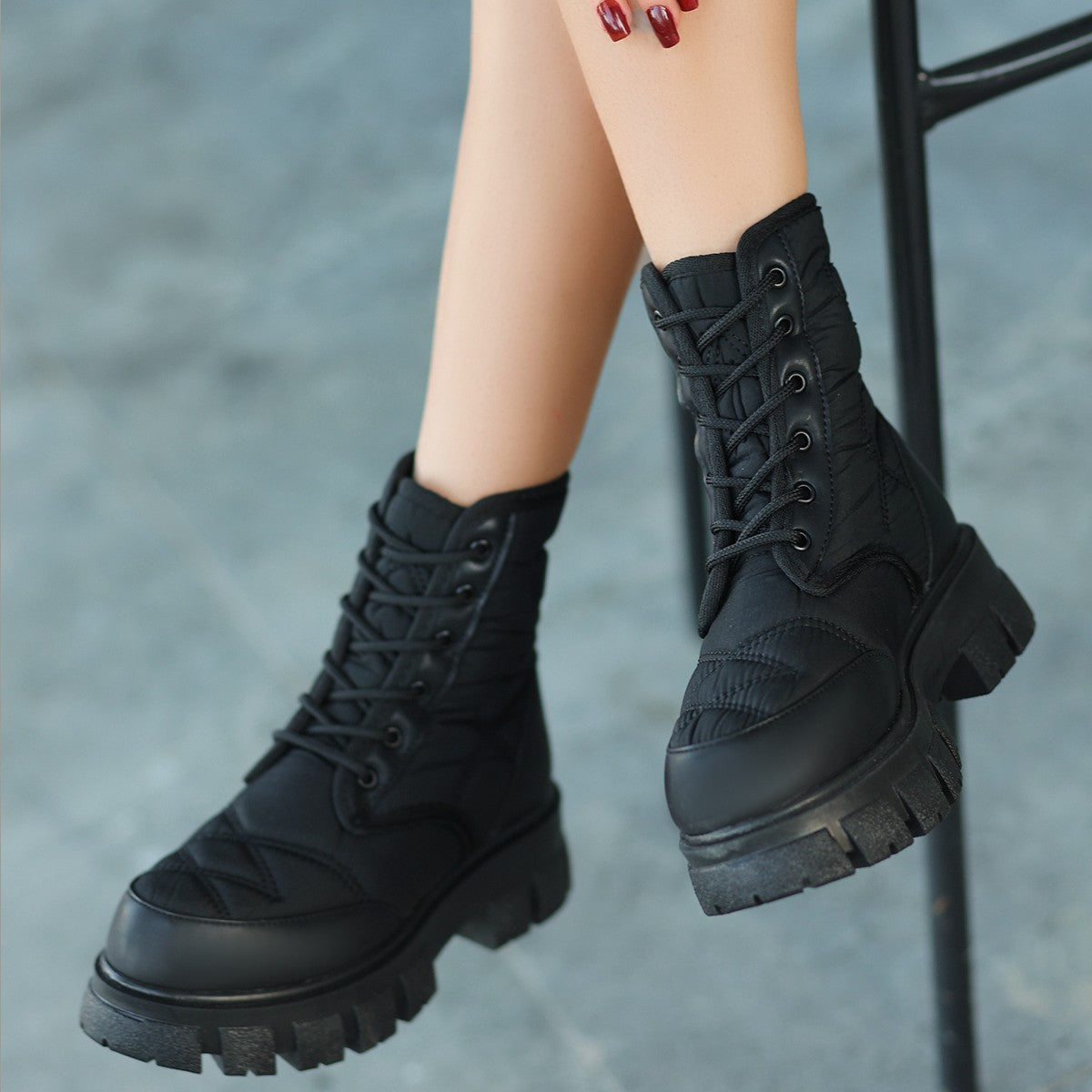 Women's Mabel Black Leather Laced Boots - STREETMODE™