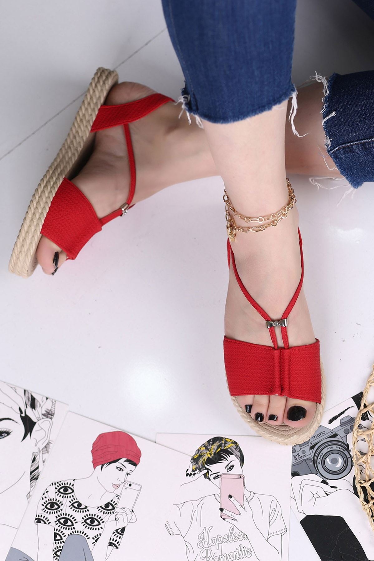 Women's Madiya Red Comfortable Ladies Sandals - STREETMODE™