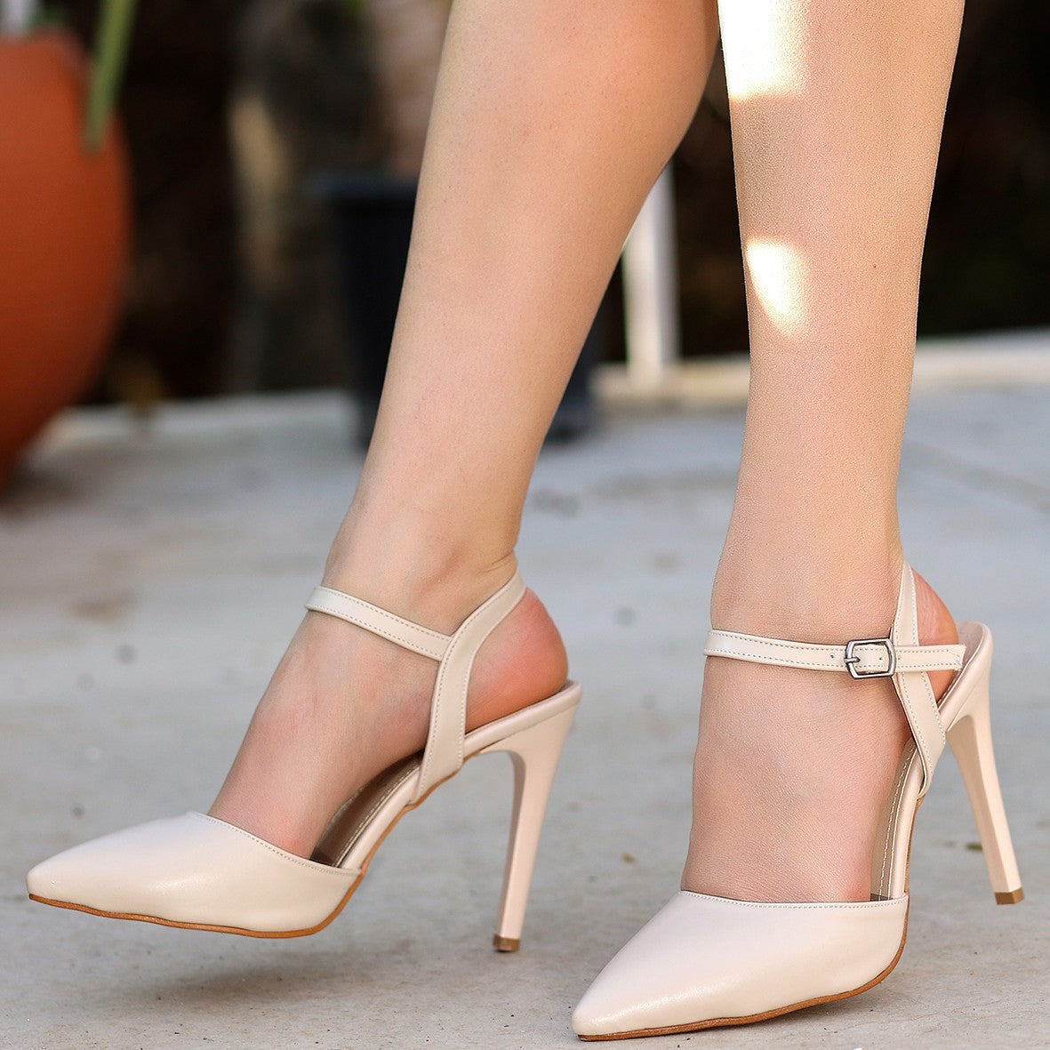 Women's Mariana Beige Skin High Heeled Shoes - STREETMODE™
