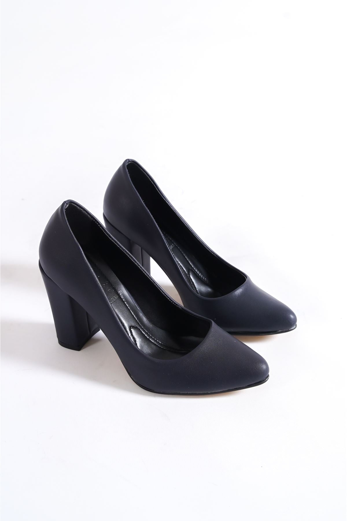 Women's Marry Navy Blue Skin Heeled Shoes - STREETMODE™