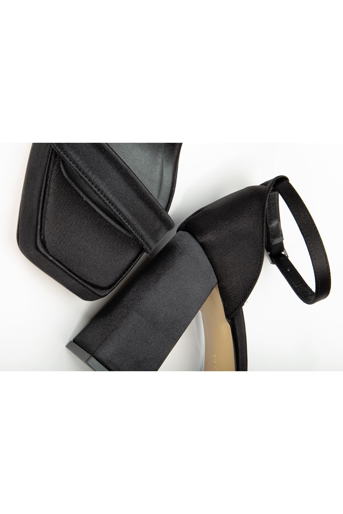 Women's Matilda Black Satin Platform Open Toe Thick Heeled Shoes - STREETMODE™