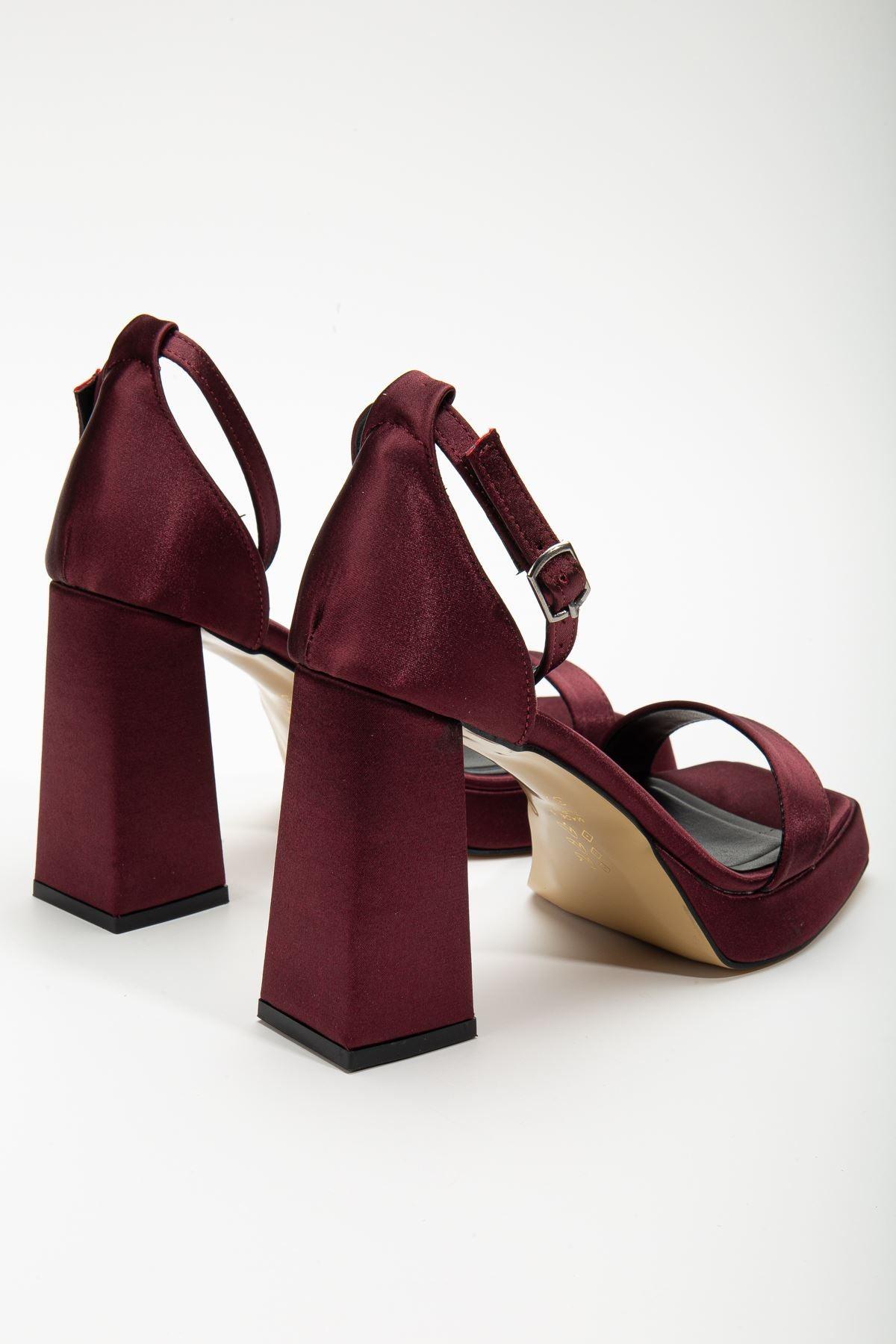 Women's Matilda Burgundy Satin Platform Open Toe Thick Heeled Shoes - STREETMODE™