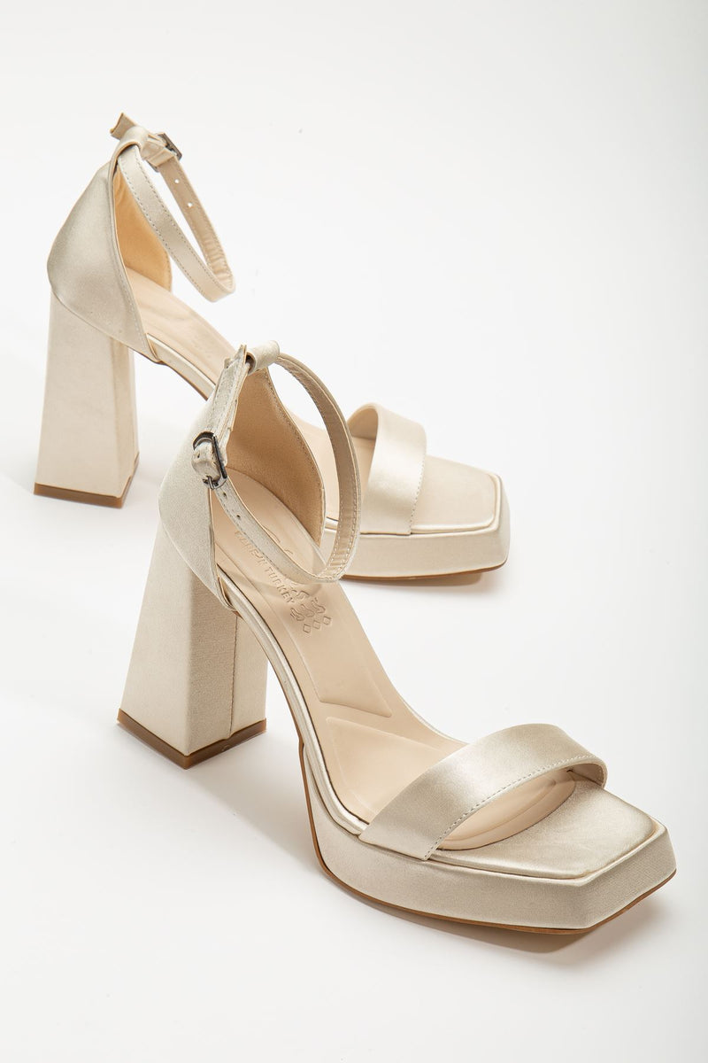 Women's Matilda Cream Satin Platform Open Toe Thick Heeled Shoes - STREETMODE™