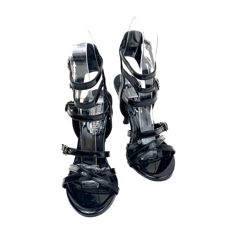 Women's Merya Black Patent Leather High Thin Heel Gladiator Heels Shoes 10 CM - STREETMODE™