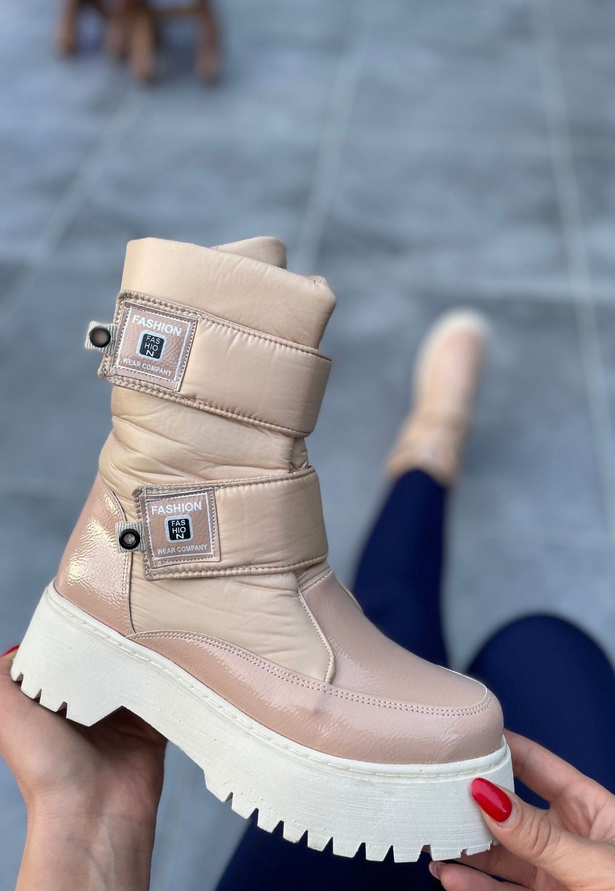 Women's Miah Nude Patent Leather Snow Boots - STREETMODE™