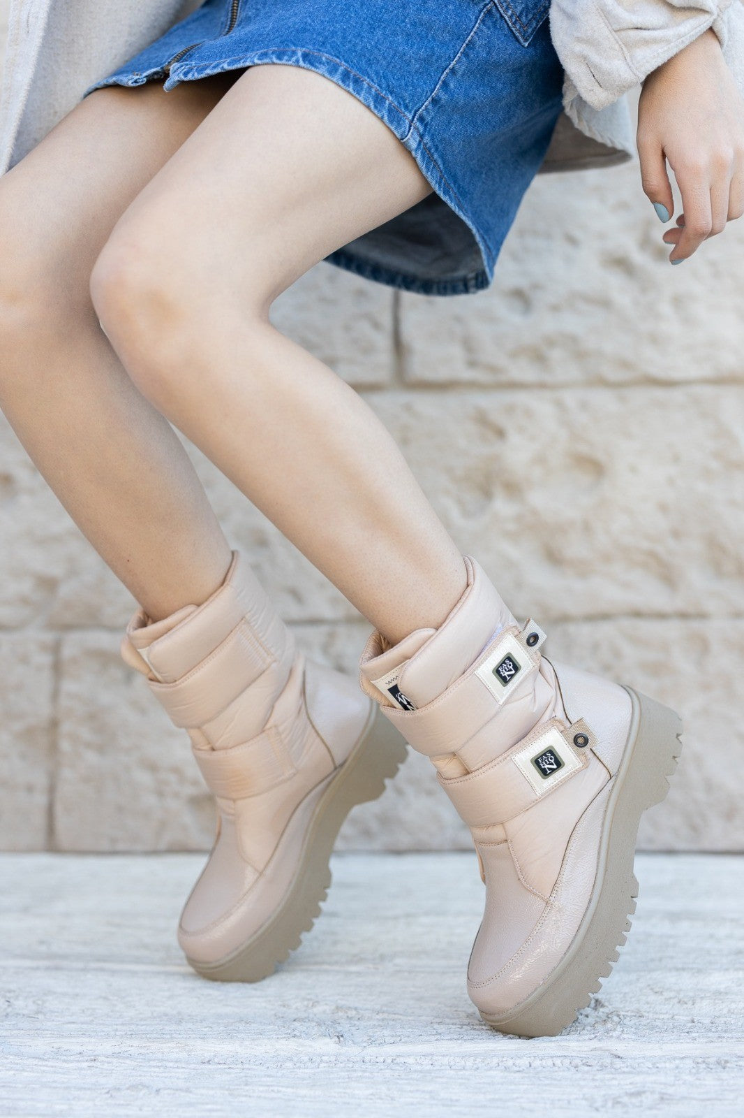 Women's Miah Nude Patent Leather Snow Boots - STREETMODE™