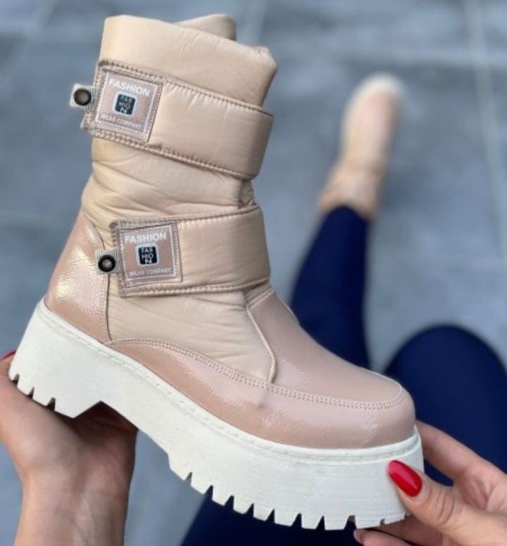 Women's Miah Nude Patent Leather Snow Boots - STREETMODE™