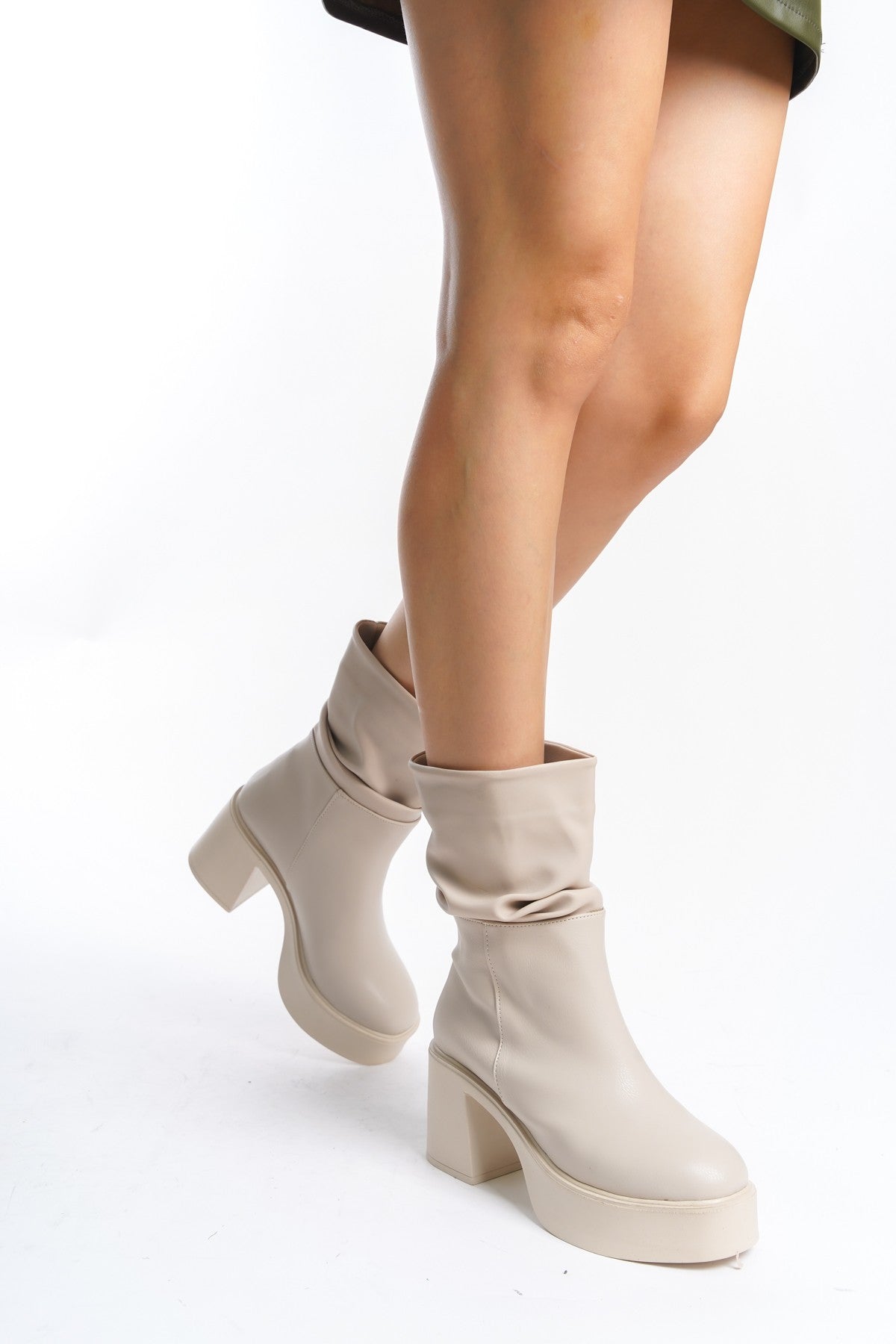 Women's Milda Beige Leather Bellows Boots - STREETMODE™