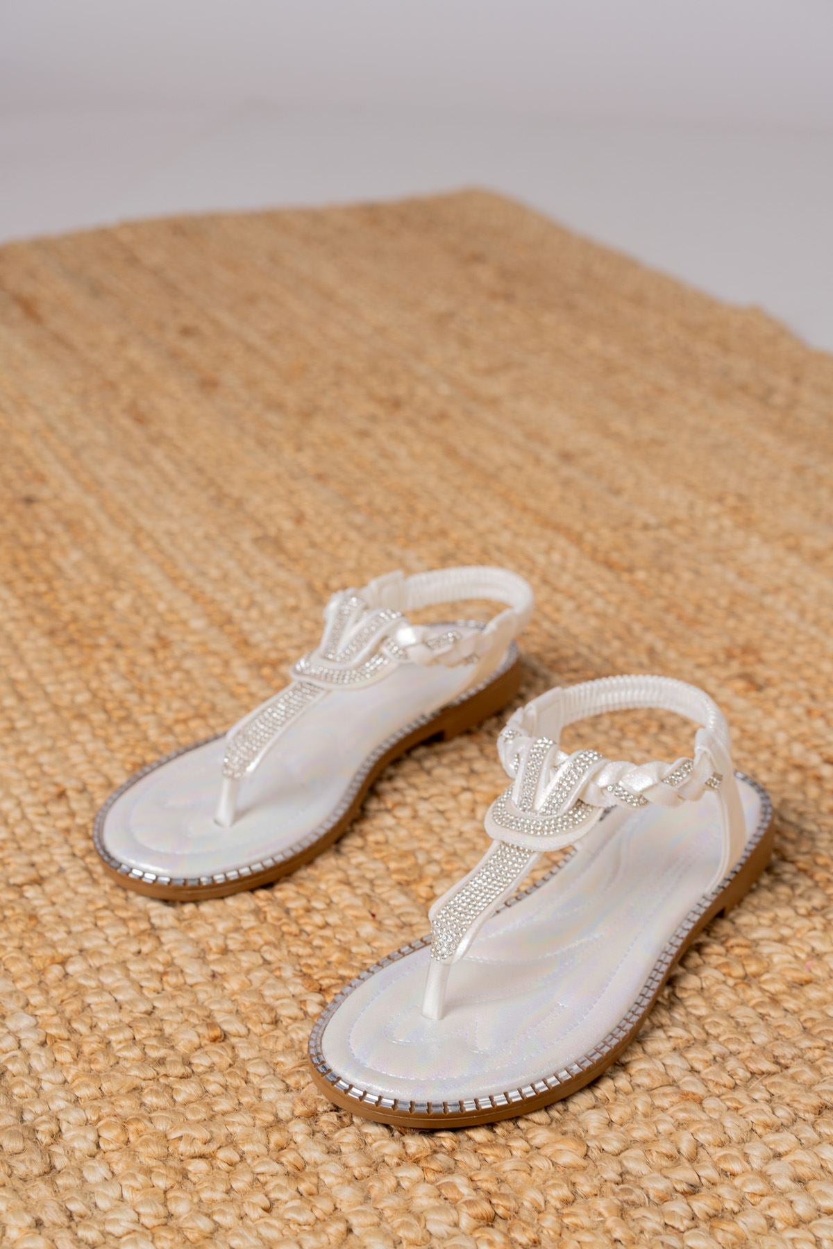 Women's Minna Stone Flip Flops White Sandals - STREETMODE™