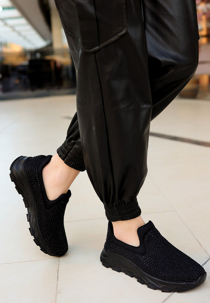 Women's Mıry Black Stretch Black Sole Sports Shoes - STREETMODE™