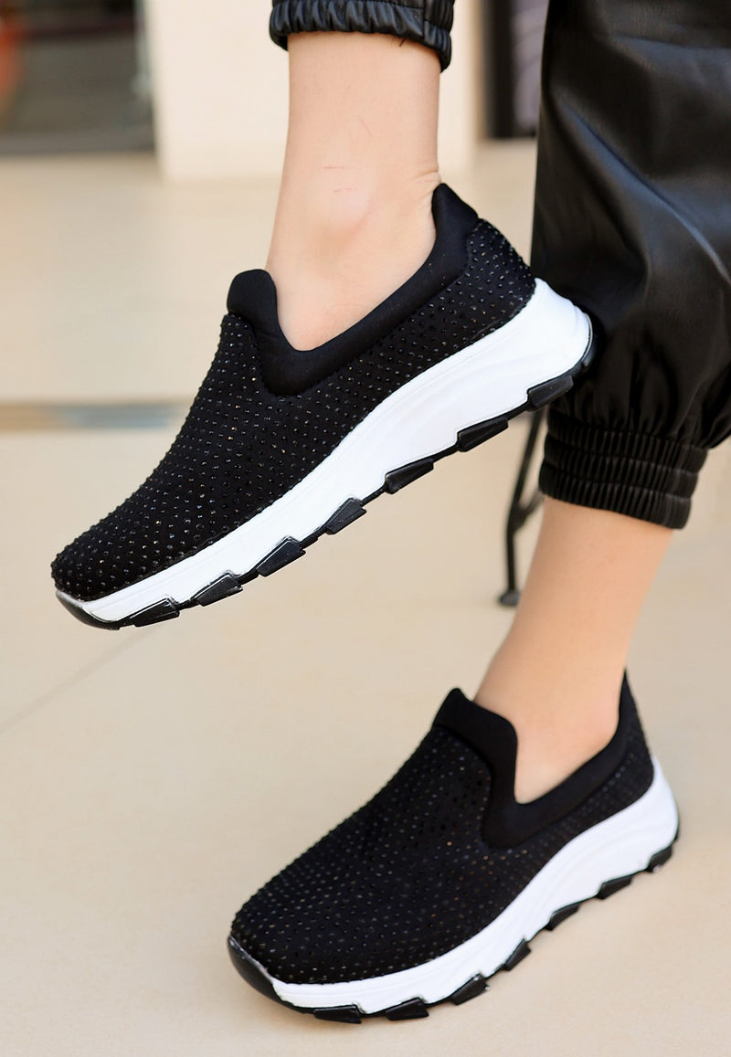 Women's Mıry Black Stretch Sports Shoes - STREETMODE™