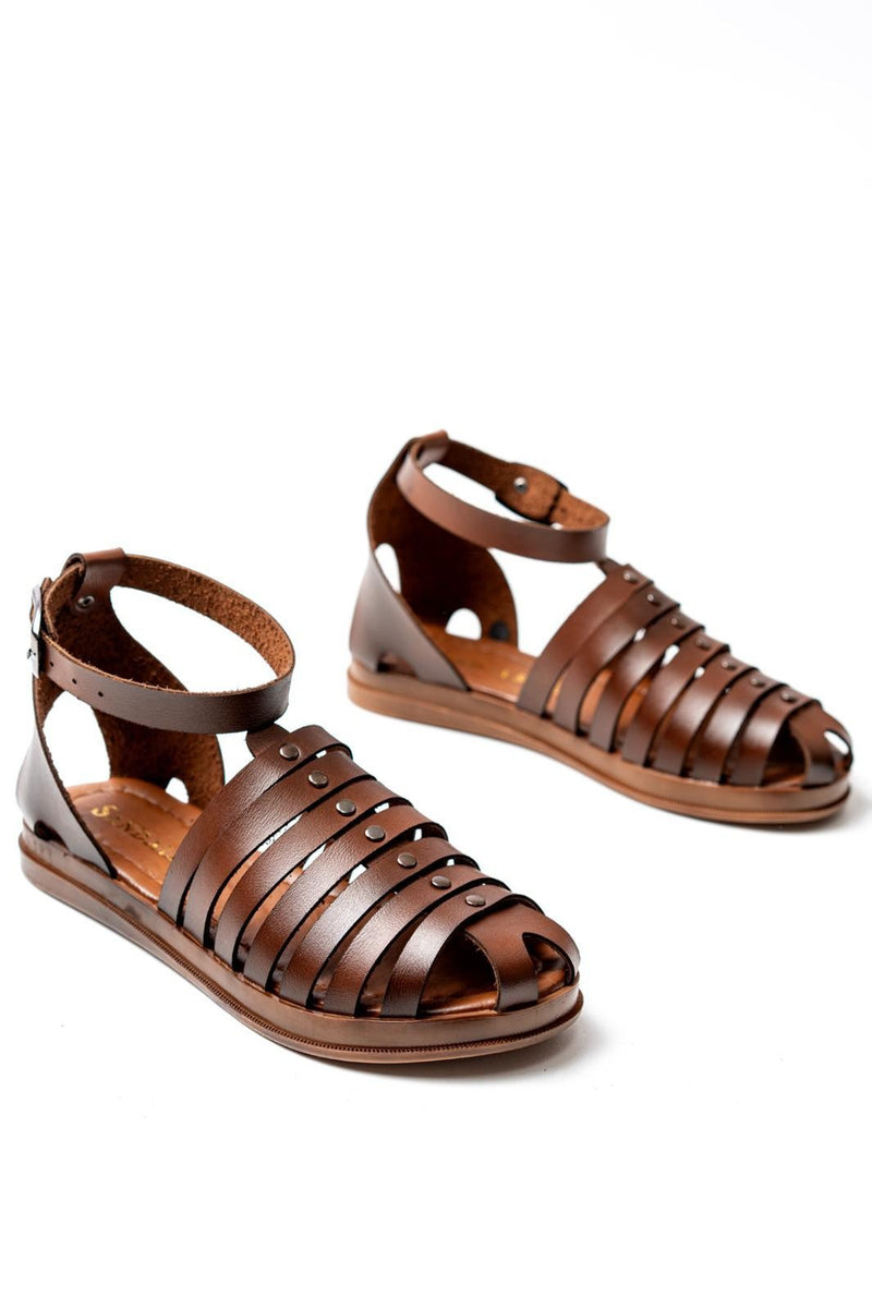 Women's Motali Brown Leather Sandals - STREETMODE™