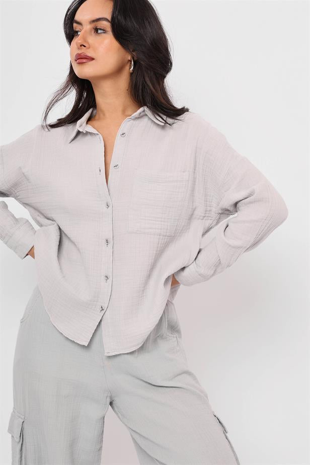 Women's Muslin Pocket Shirt Gray - STREETMODE™