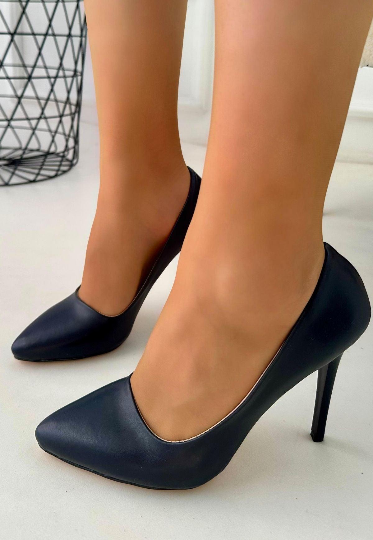 Women's Navy Blue Skin Stiletto Shoes - STREETMODE™