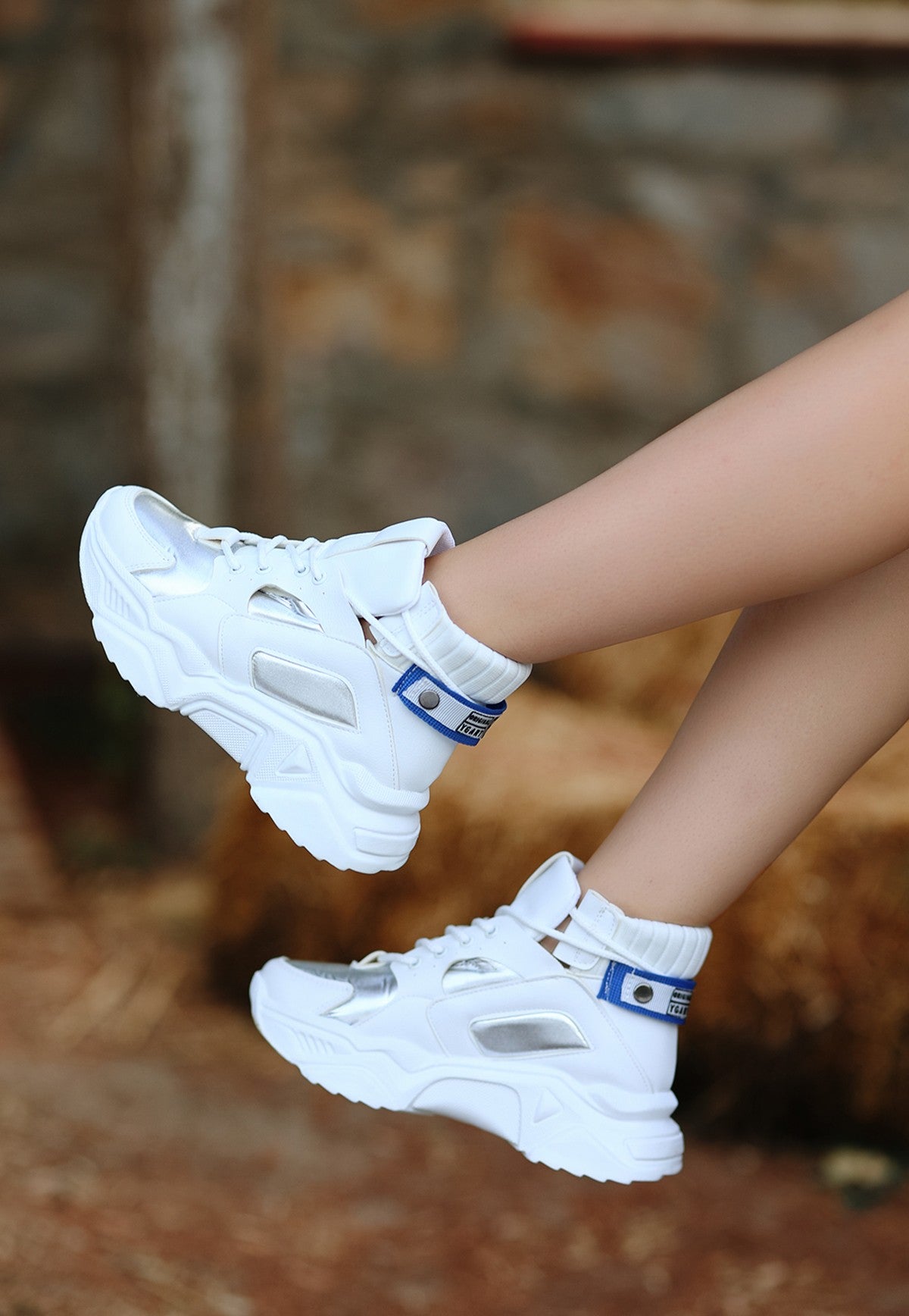Women's Nolli White Skin Lace-Up Sneakers Boots - STREETMODE™
