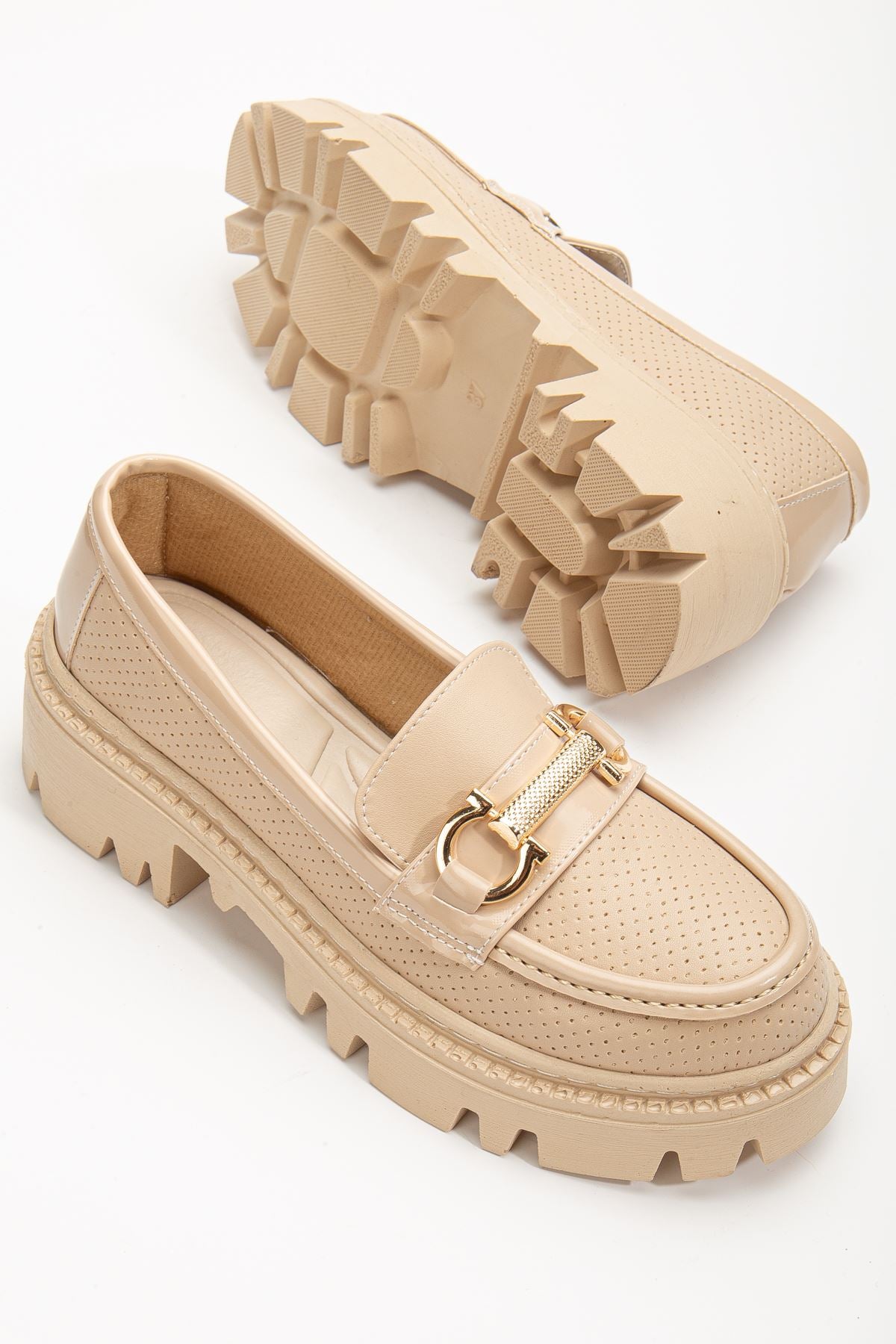 Women's Nude Buckle Detailed Oxford Shoes - STREETMODE™