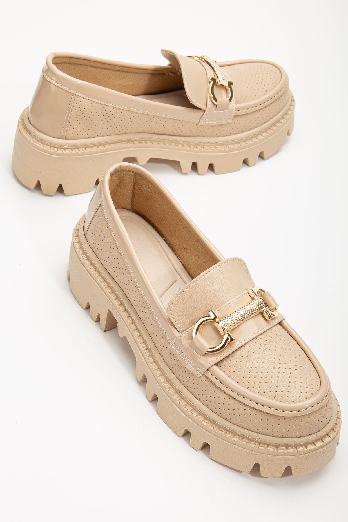 Women's Nude Buckle Detailed Oxford Shoes - STREETMODE™