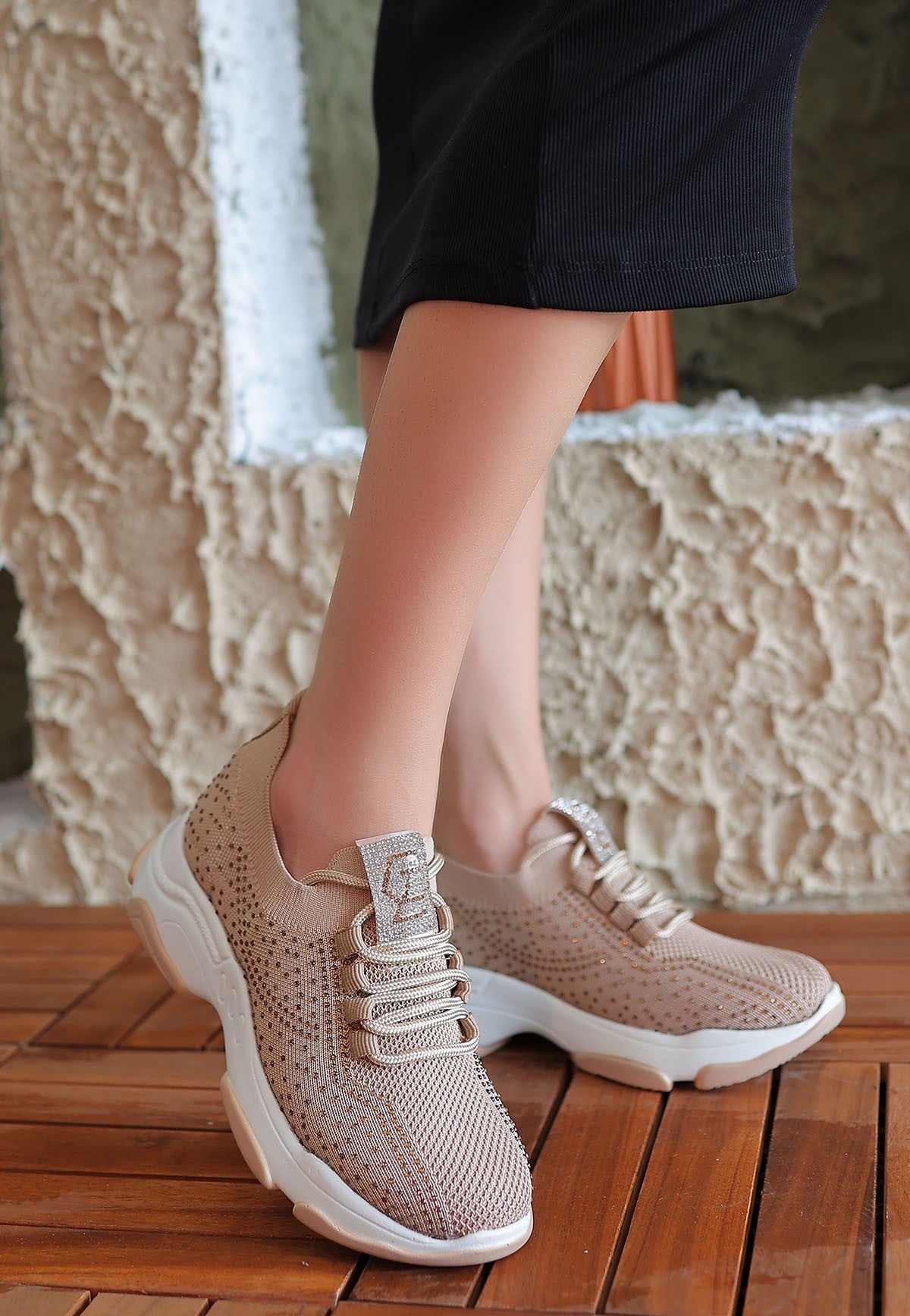 Women's Nude Knitwear Lace-Up Sports Shoes - STREETMODE™
