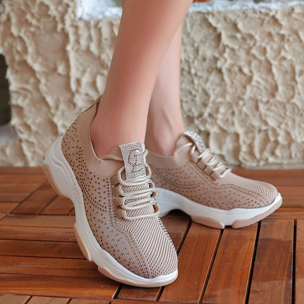 Women's Nude Knitwear Lace-Up Sports Shoes - STREETMODE™