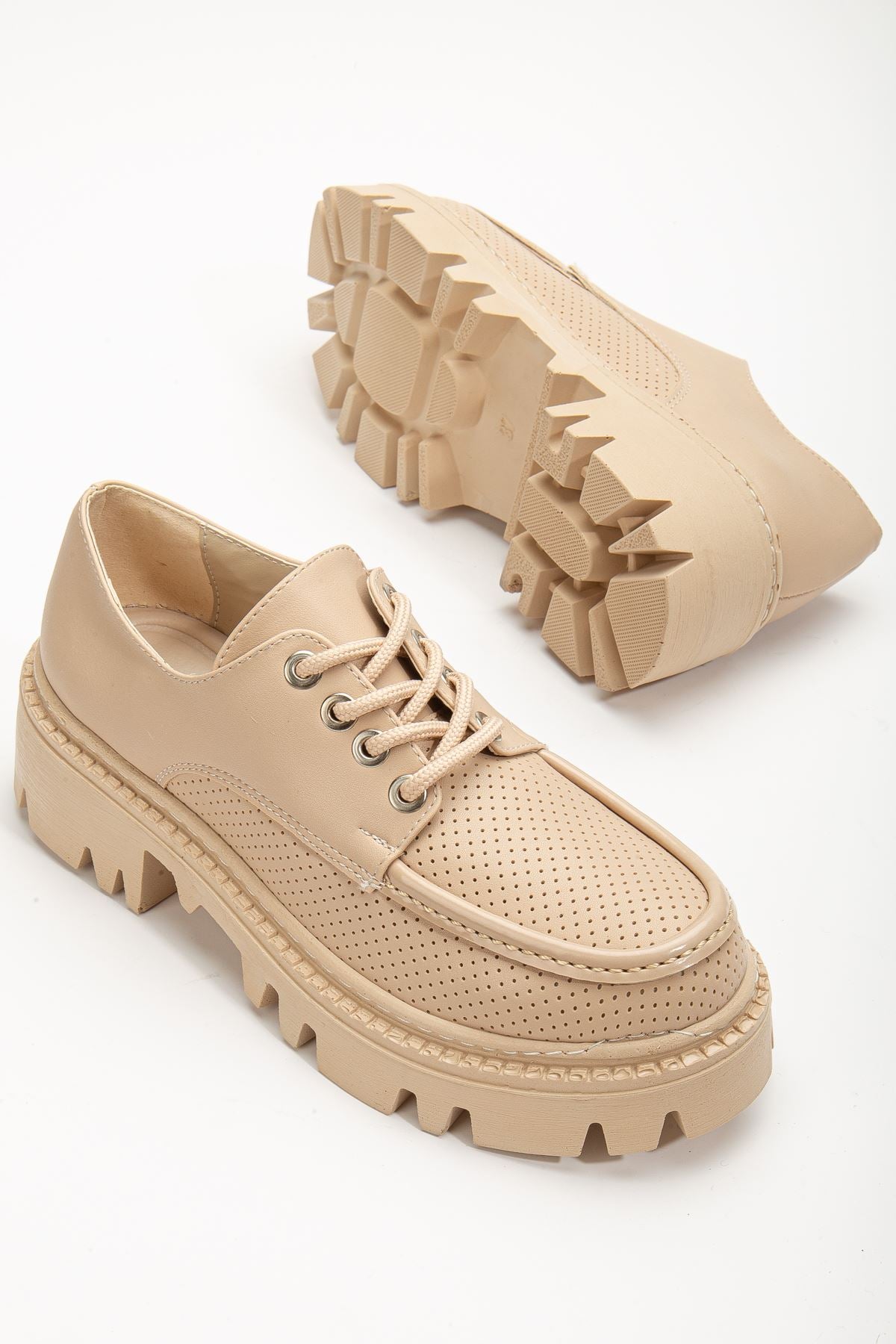 Women's Nude Lacing Detailed Oxford Shoes - STREETMODE™
