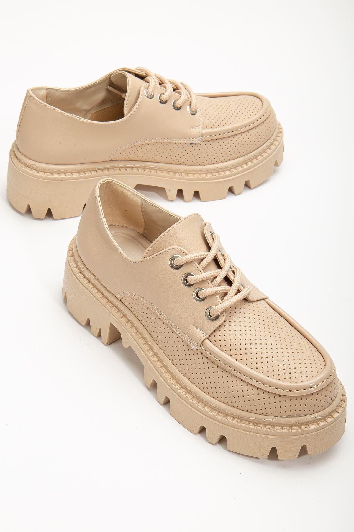 Women's Nude Lacing Detailed Oxford Shoes - STREETMODE™