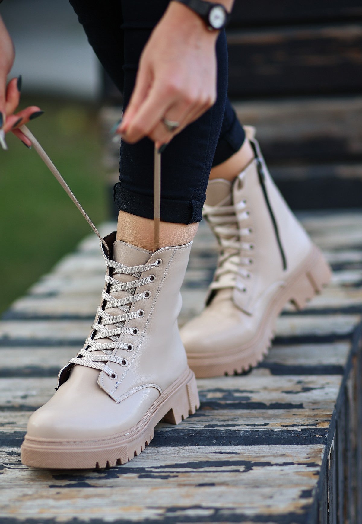 Women's Nude Skin Lace-up Boots - STREETMODE™