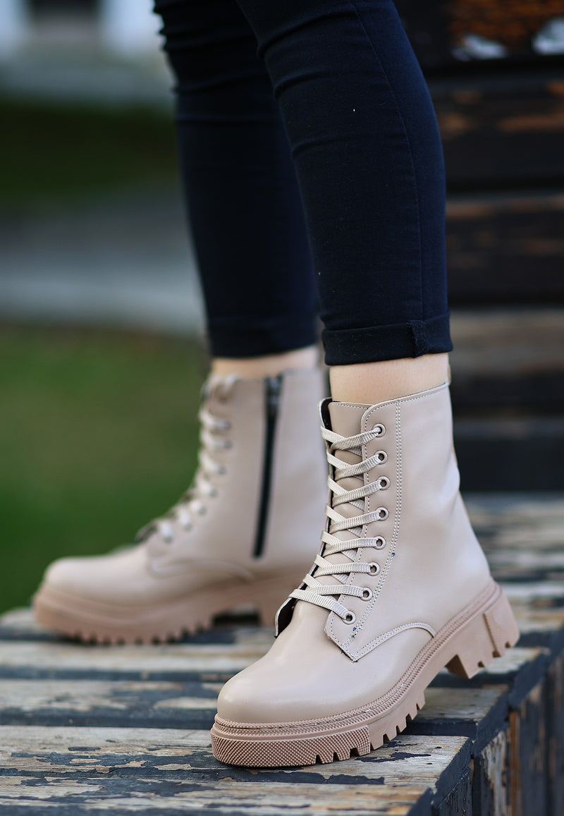 Women's Nude Skin Lace-up Boots - STREETMODE™