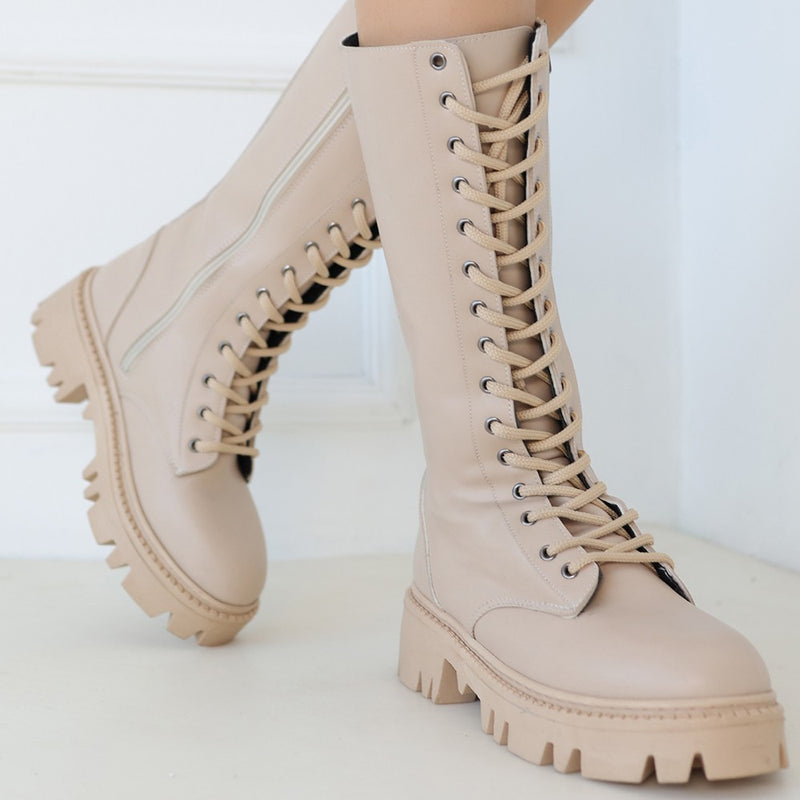 Women's Nude Skin Lace Up Boots - STREETMODE™