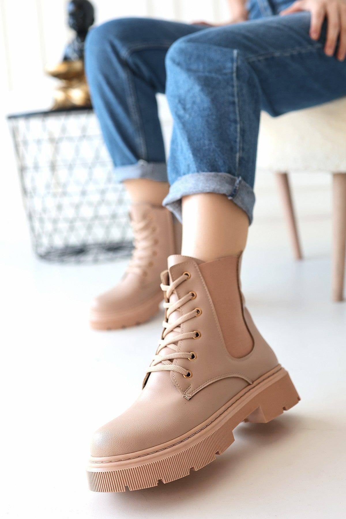 Women's Nude Skin Lace-Up Boots - STREETMODE™