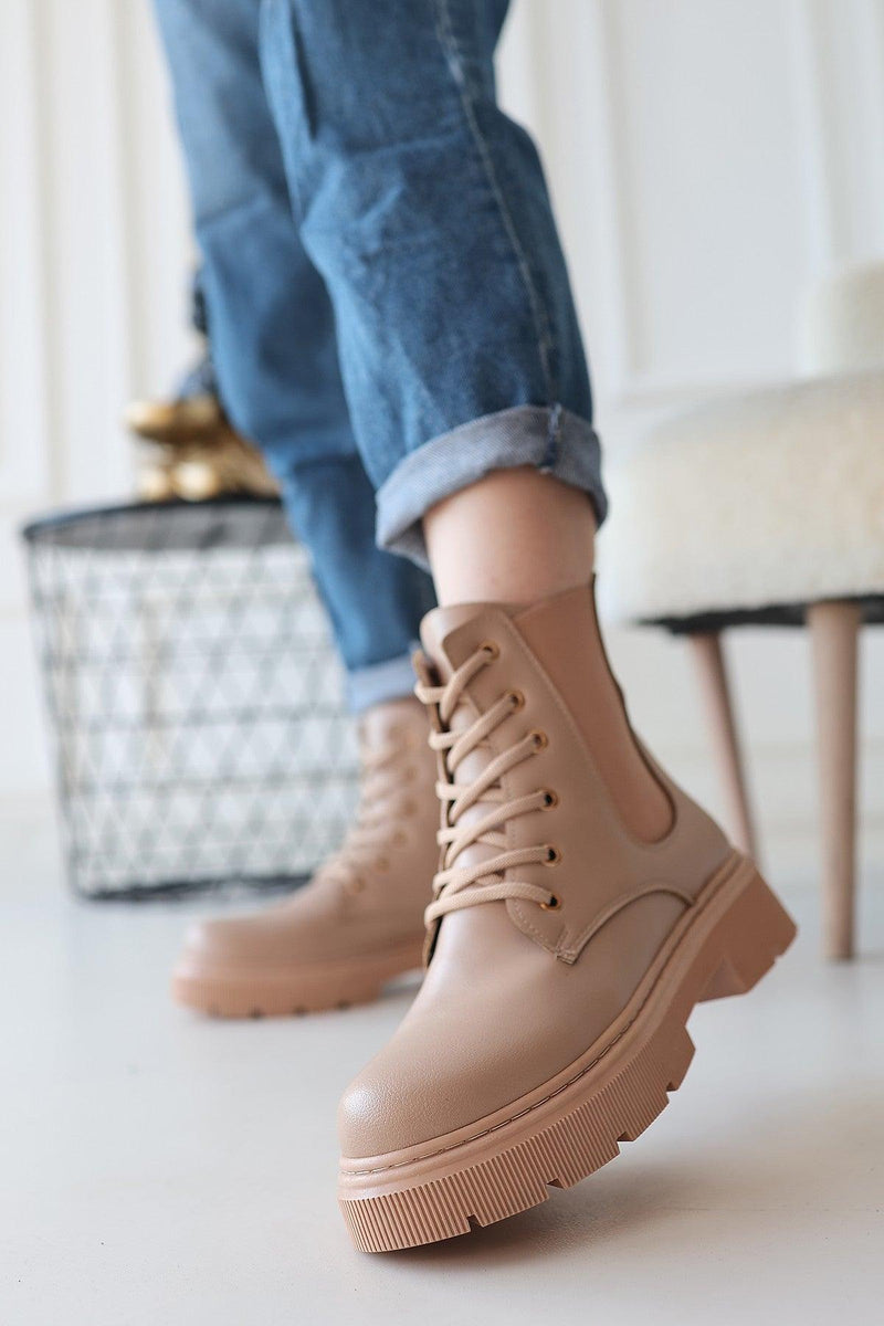 Women's Nude Skin Lace-Up Boots - STREETMODE™