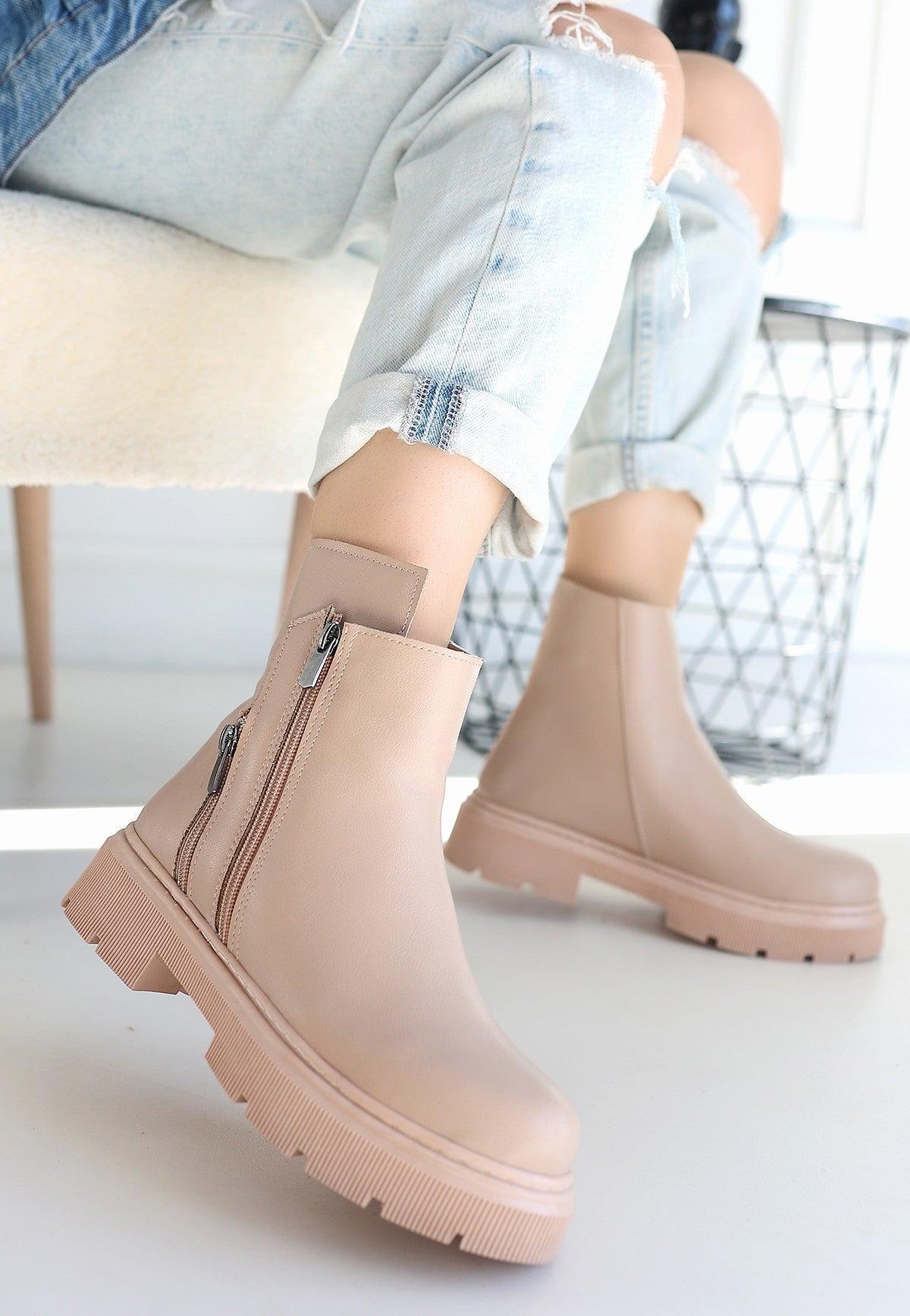 Women's Nude Skin Zipper Accessory Boots - STREETMODE™