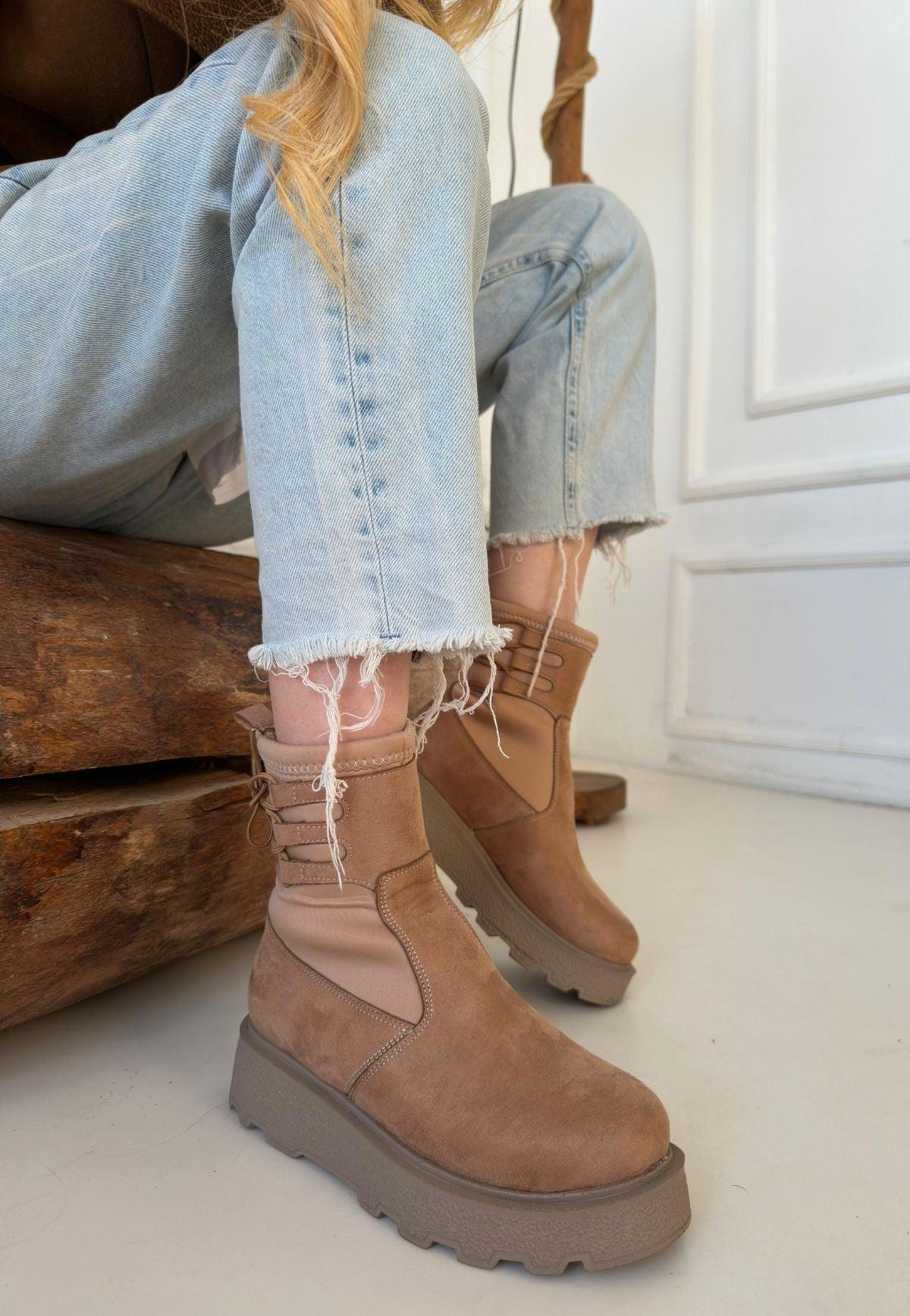 Women's Nude Suede Lace-Up Ankle Boots - STREETMODE™