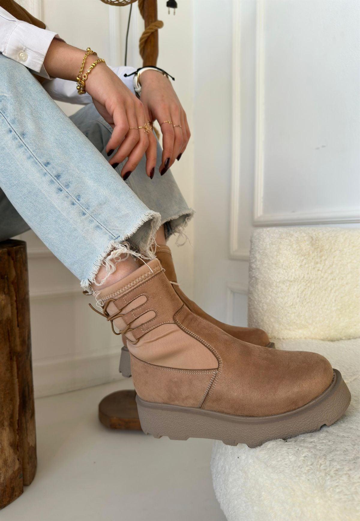 Women's Nude Suede Lace-Up Ankle Boots - STREETMODE™