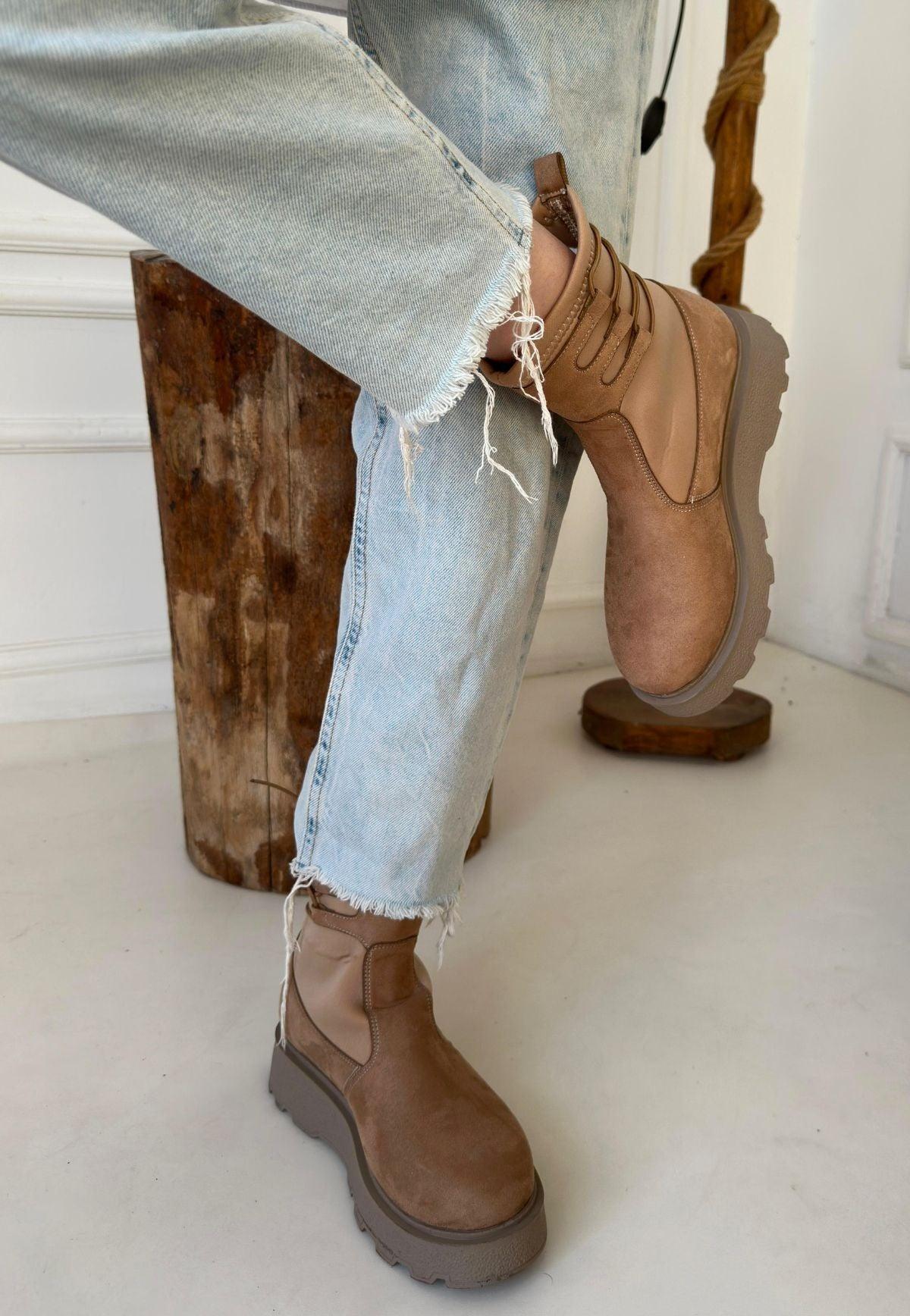 Women's Nude Suede Lace-Up Ankle Boots - STREETMODE™